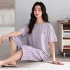 Women's Summer Pajama Set: Thin Modal Cotton Silk, Short Sleeve, Seven-Point Pants, Casual Wear.