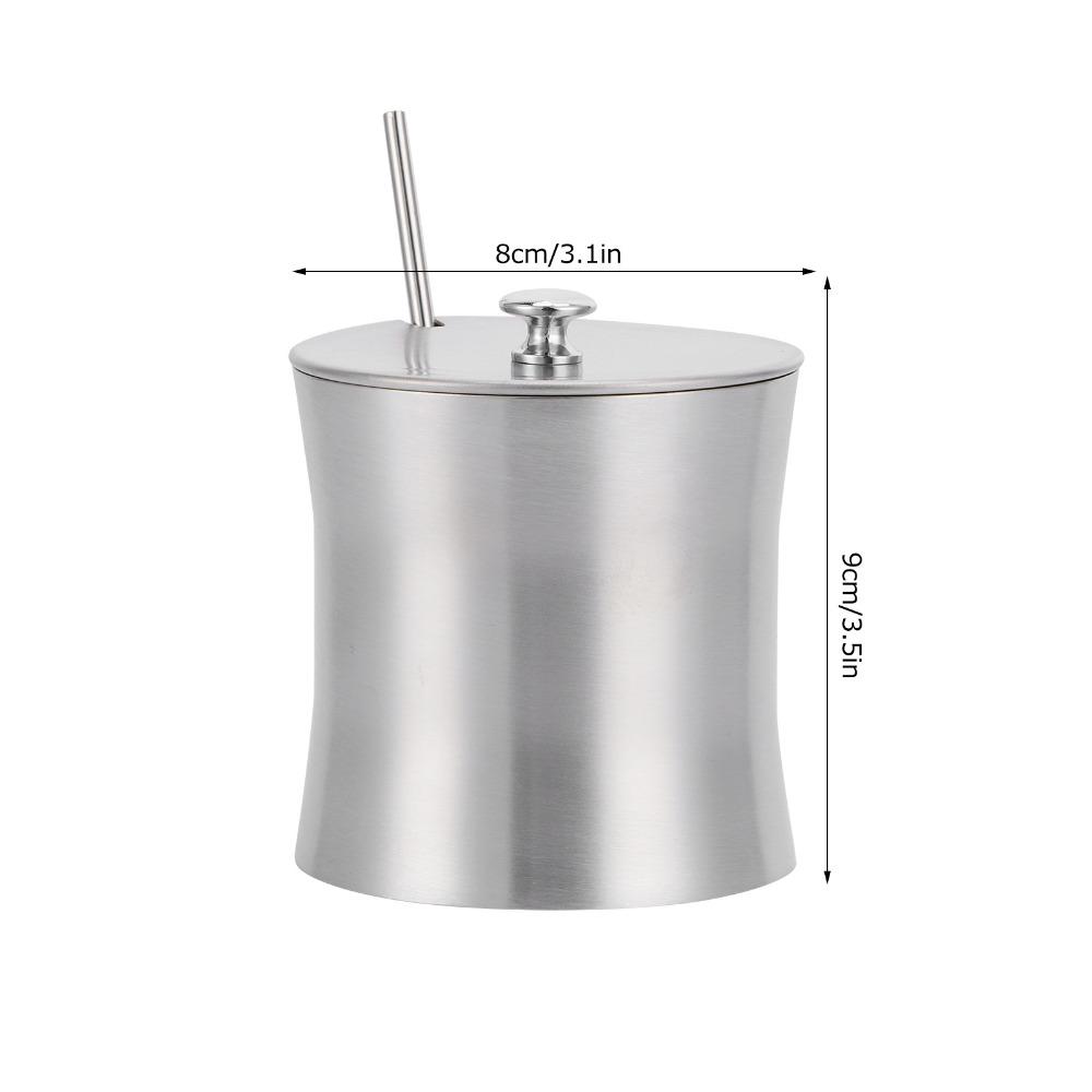 Stainless Steel Sugar Bowl with Lid and Spoon Salt Pot Condiment Can Condiment Pot Restaurant