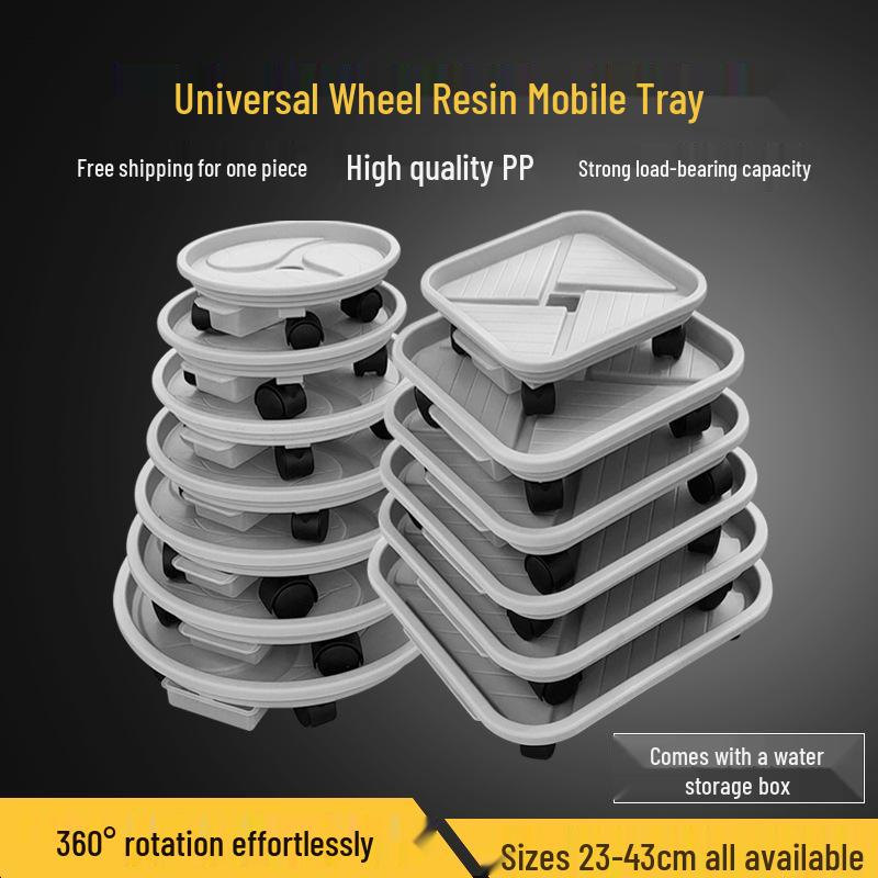 Mobile Plant Tray with Wheels and Water Reservoir - Leak-Proof, Thickened Plastic Base