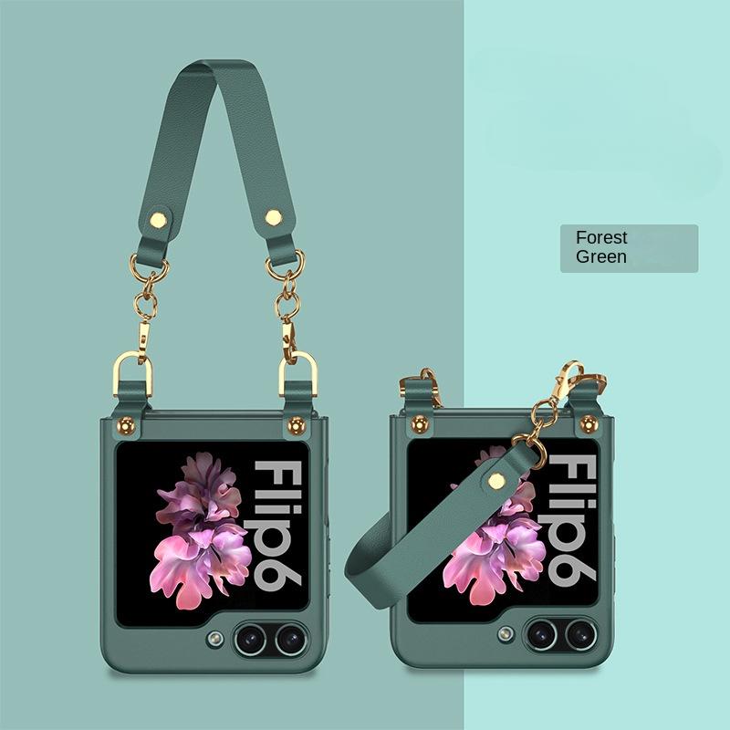 Wrist Strap Chain Phone Case for Samsung Galaxy Z Flip 6 5 4 3 Flip6 Flip5 Flip4 Flip3 5G Plastic Hard Shell Cover