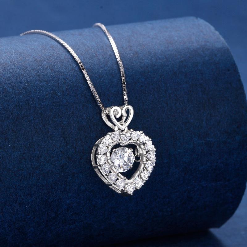 Flash Diamond Love Smart Necklace Women S Fashion Light Luxury Niche High-End Pink Diamond Girl Heart Love Pendant Quality