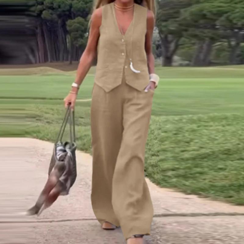 

Повсякденний та Модний Однотонний Комплект Жилета та Довгих Штанів Колаж та Печворк Двокомпонентний Комплект S хакі