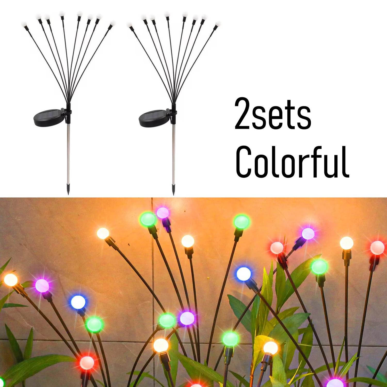 

2 упаковки солнечных рождественских гирлянд для сада, 8 светодиодных светлячков, газонное освещение теплого белого цвета RGB для украшения двора, патио, дорожки 2sets MULTICOLOR