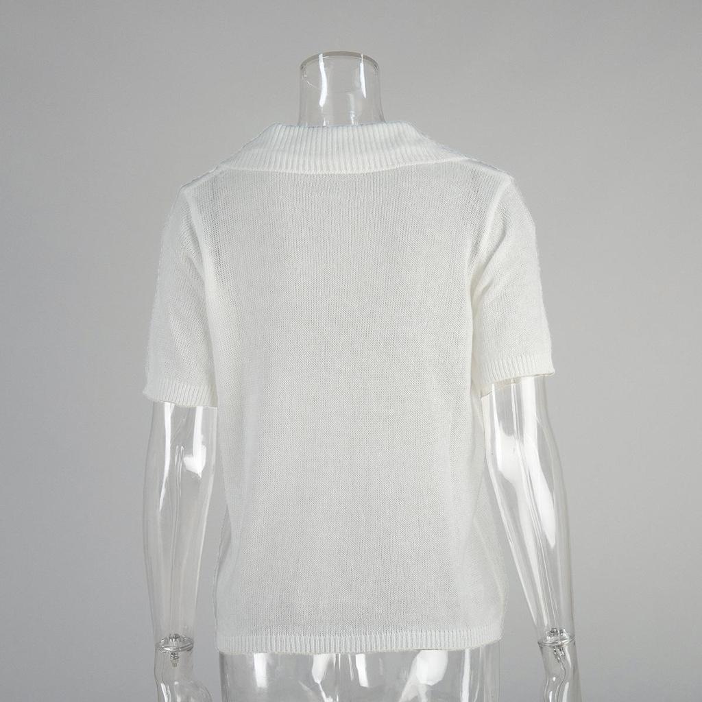 Spring/Summer 2025 Women's Cross-Border Openwork Knit Bubble Sleeve Sweater