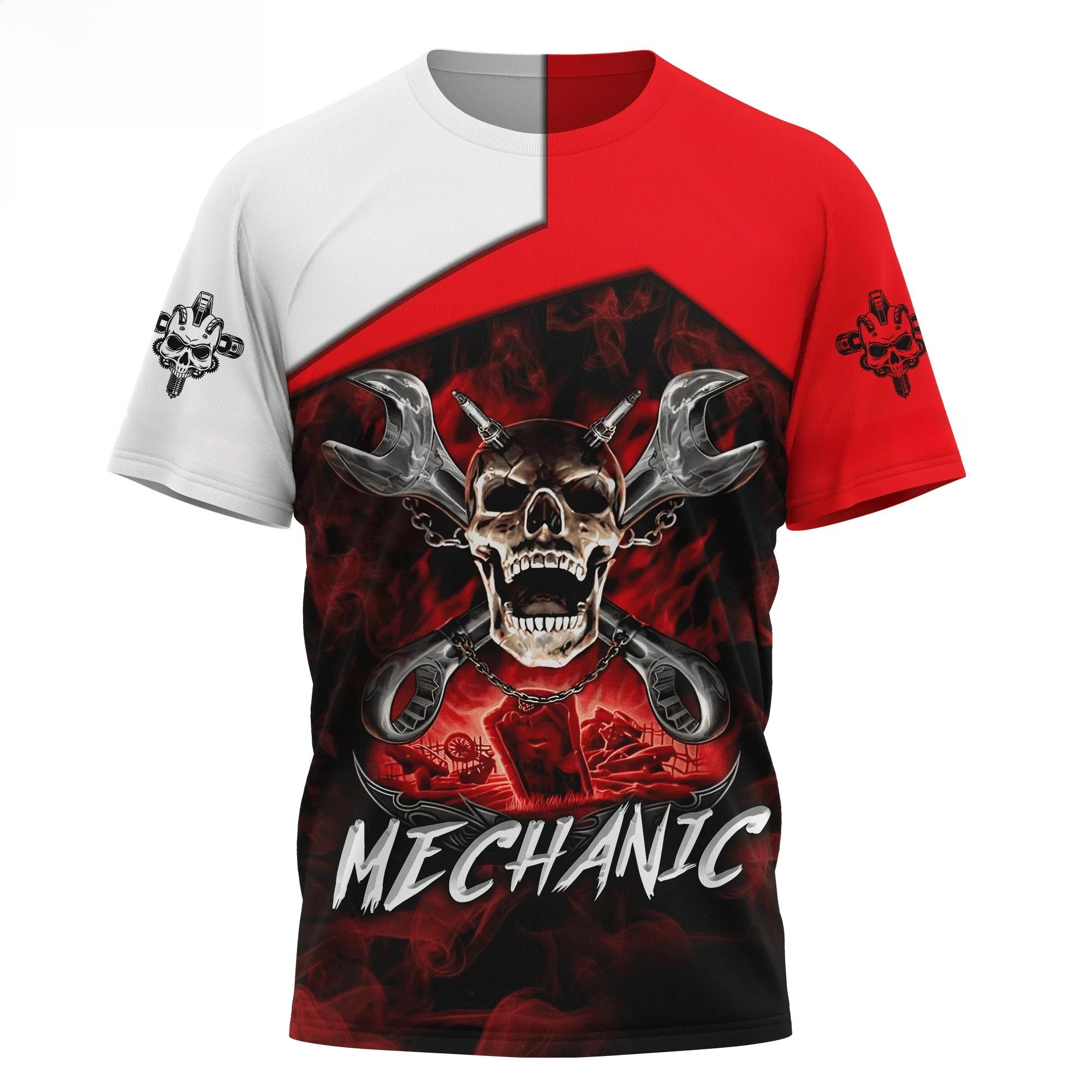 

Summer Round Neck 3D Mechanic Skull Pattern Print Top Fashionable Casual Short Sleeved Men s T-shirts XS