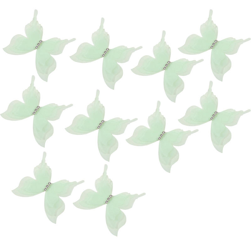 

10PCS Butterfly Applique Decoration Multi-Use Handmade Simulation Butterfly Fabric Ornaments for Curtains/Tablecloth/Clothing/Hair 10PCS зелений