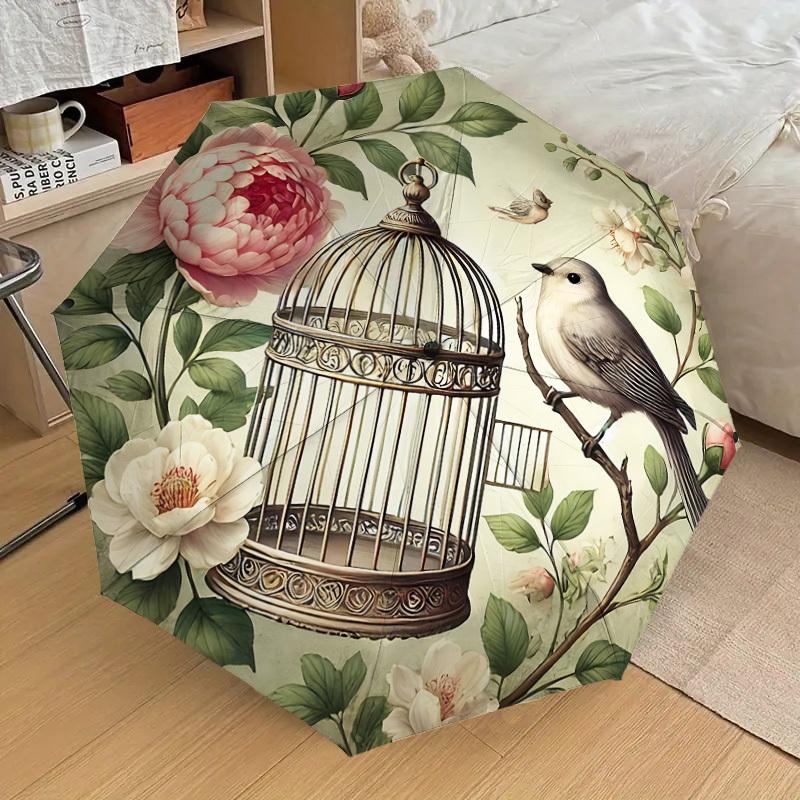 1PC birdcage flowers Umbrella-8-Rib Reinforced, Automatic Open, Lightweight & Durable, Cute Fashion Accessory for Outdoor, Beach, or Casual Use, Beach