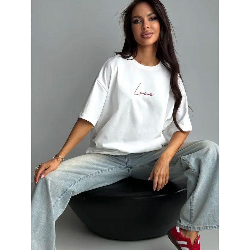 Western Style New Fashion Casual Loose Print Letters Cotton T-shirt Top Loose Printed T-shirt