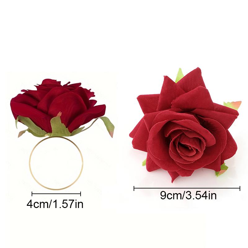 4pcs/Set Polyester Unique Simulated Rose Romantic Tableware Ornament Napkins Clasp Decorative Accessories