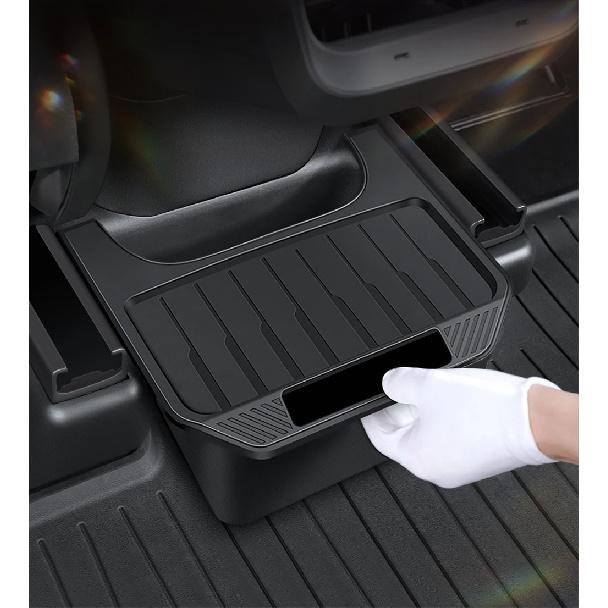 For Tesla Model Y Juniper TPE Rear Center Console Storage Box Organizer Box with Cover Trash Can Under Seat Car Accessories
