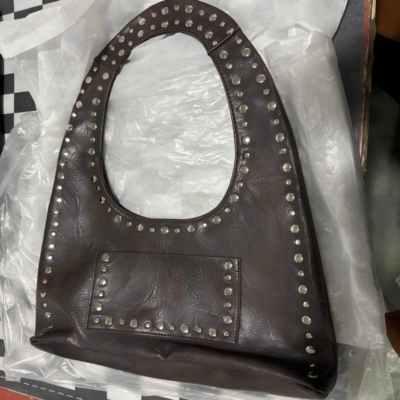 Retro Shoulder Bag with Studs On the Armpits Motorcycle-style Wasteland Bag Waxed Oil Leather Women's Bag