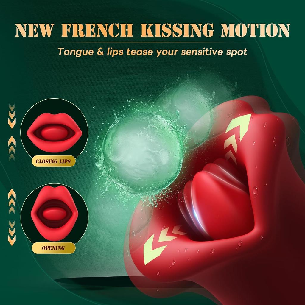 Adult Sex Toys Vibrator, Rose Toy, Rose Sex Stimulator for Women with 10 Vibration Modes and 10 French Kissing Modes, Tongue Sex Toy Vibrator,