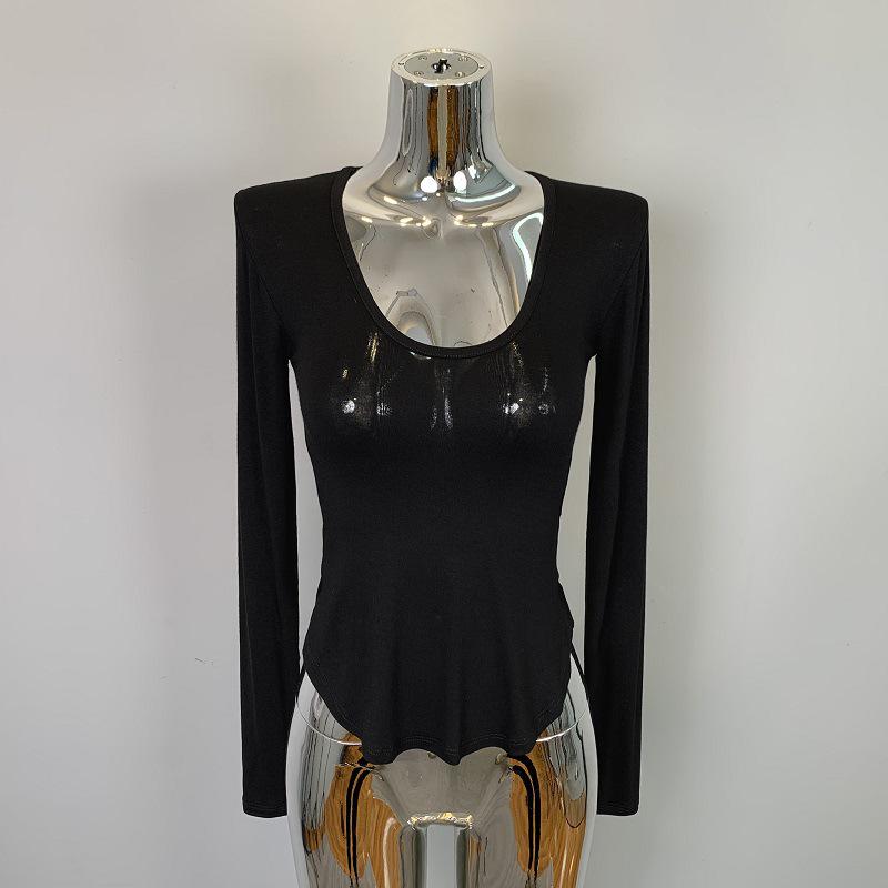 Korean Dongdaemun Sexy Low-Cut Bust-Enhancing Long-Sleeve Top