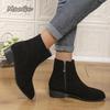 Fashion Vintage Women Suede Ankle Boots Fashion Elegant Pointed Toe Shoes Autumn Thick Middle Heel Solid Women's Short Booties Size36 40