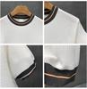Summer Men's White Striped Short-Sleeve Knit Top