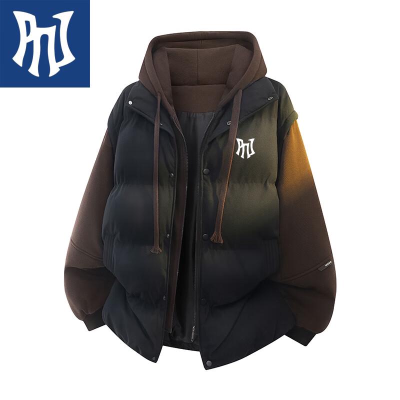 PNJ Men's Faux Two-Piece Hooded Windproof Warm Jacket