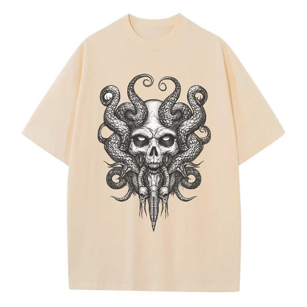 Baggy T Shirt Skull Mysterious Creature Graphic Tees Dropped Shoulders Vintage Unisex Tops Oversize T Shirts
