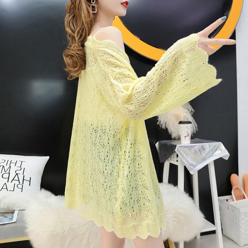 Summer Thin Cut-out Knit Cardigan Women's Loose Open Front Blouse Light Sun Protection Clothing