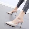 Fashion High Heels Women's 2025 New Fashion Outer Wear Baotou Drag All-match Stiletto Pointed Sandals and Slippers Half Drag Women