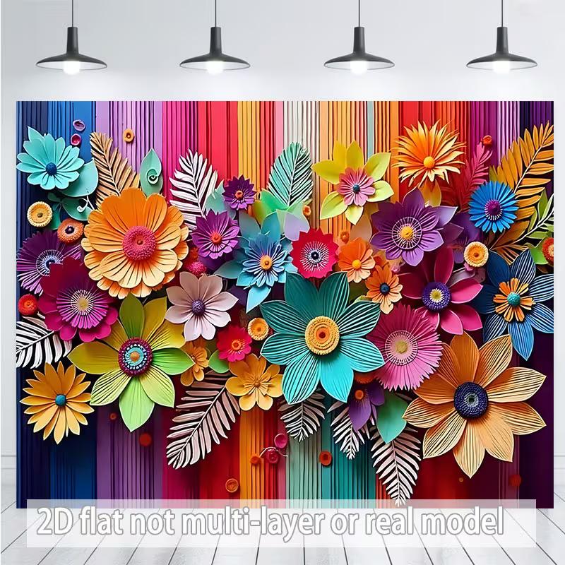 2D Printing Rainbow Floral Backdrop, Bright Colorful Flower Studio Photo Background