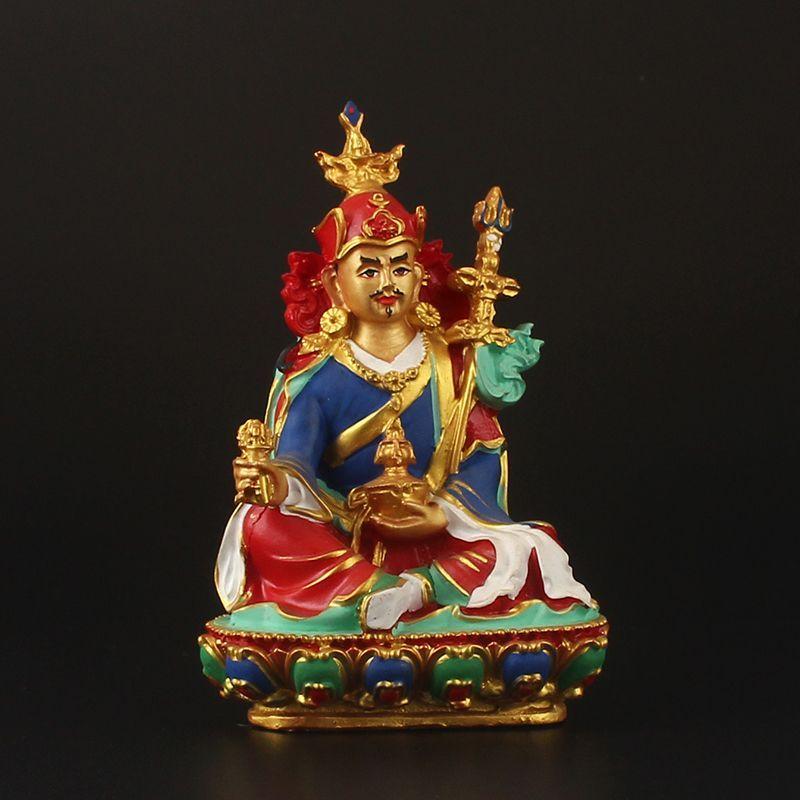 Resin Padmasambhava Statue Tibetan Buddhist Figurine Hand Painted Fine Craft Home Office Desktop Car Ornament