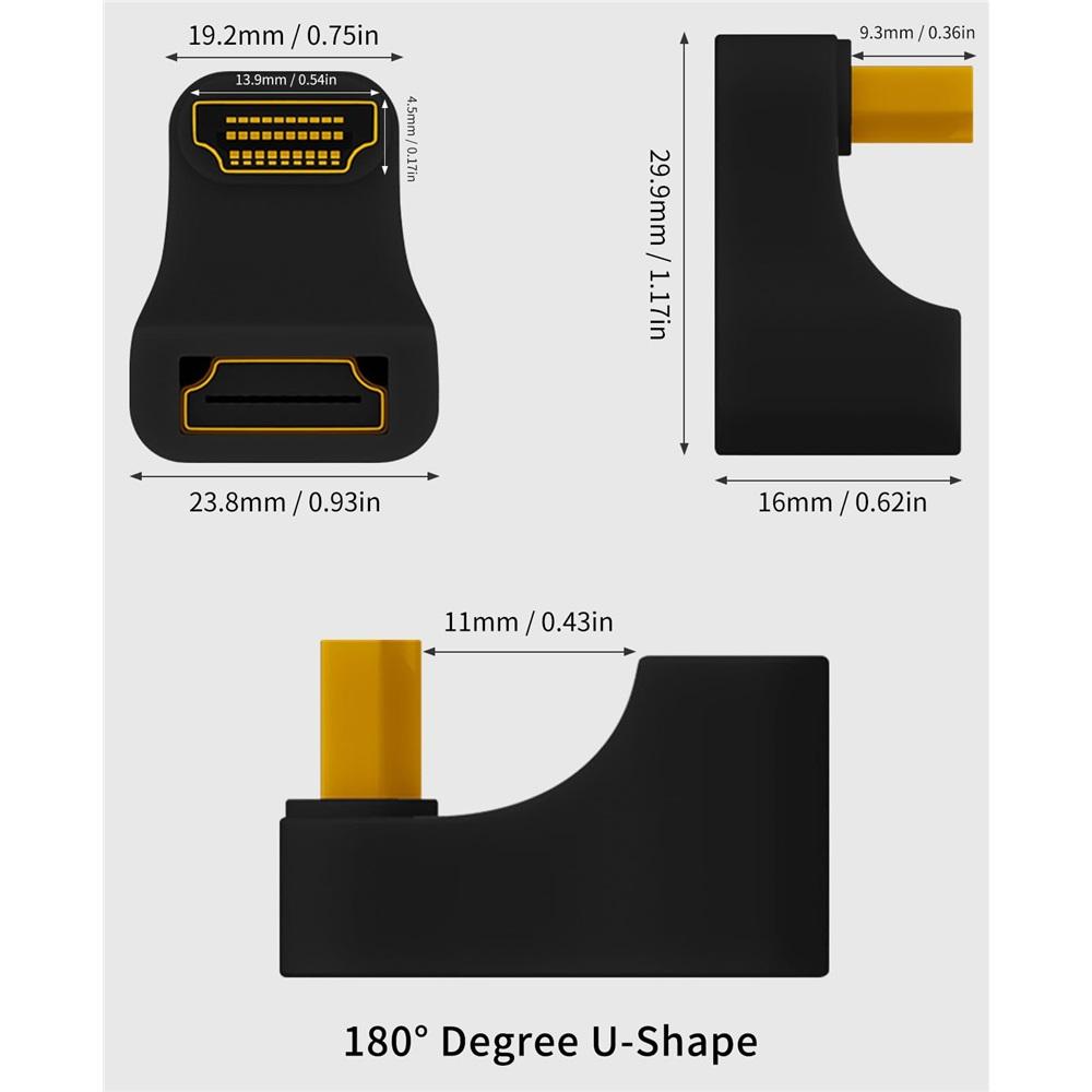 360 Degree U Shape HDTV Adapter HDMI 2.1 Male To Female 8K@60Hz Connector for Portable Display Monitor Accessories Up&Down Angle