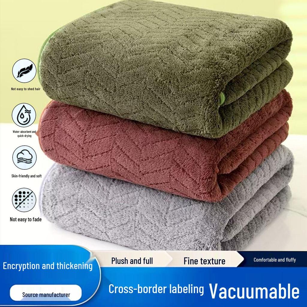 Temu Coral Fleece Bath Towel Set - Wheat Ear Style, Large Towels