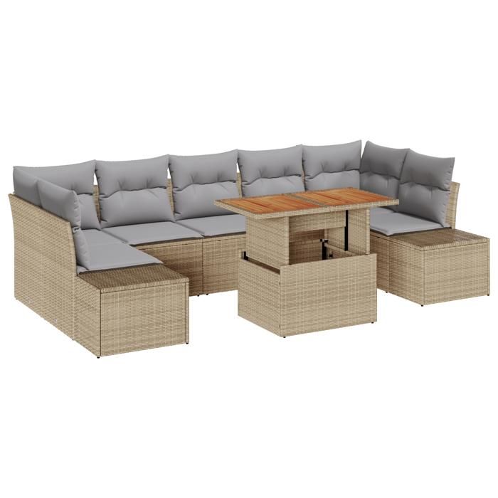 VidaXL Ensemble de salle à manger de jardin 8 pièces avec coussins en poly rattan beige et acacia 3349930