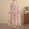 DIMANAF New 2025 Women Plus Size Spring Long Dress Loose Basic Vintage Oversize Long Sleeve Maxi Floral