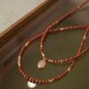 Warm Sun Natural Gold Sandstone Beaded Necklace for Women - Retro Luxury Copper Bead Spaced Collar Chain