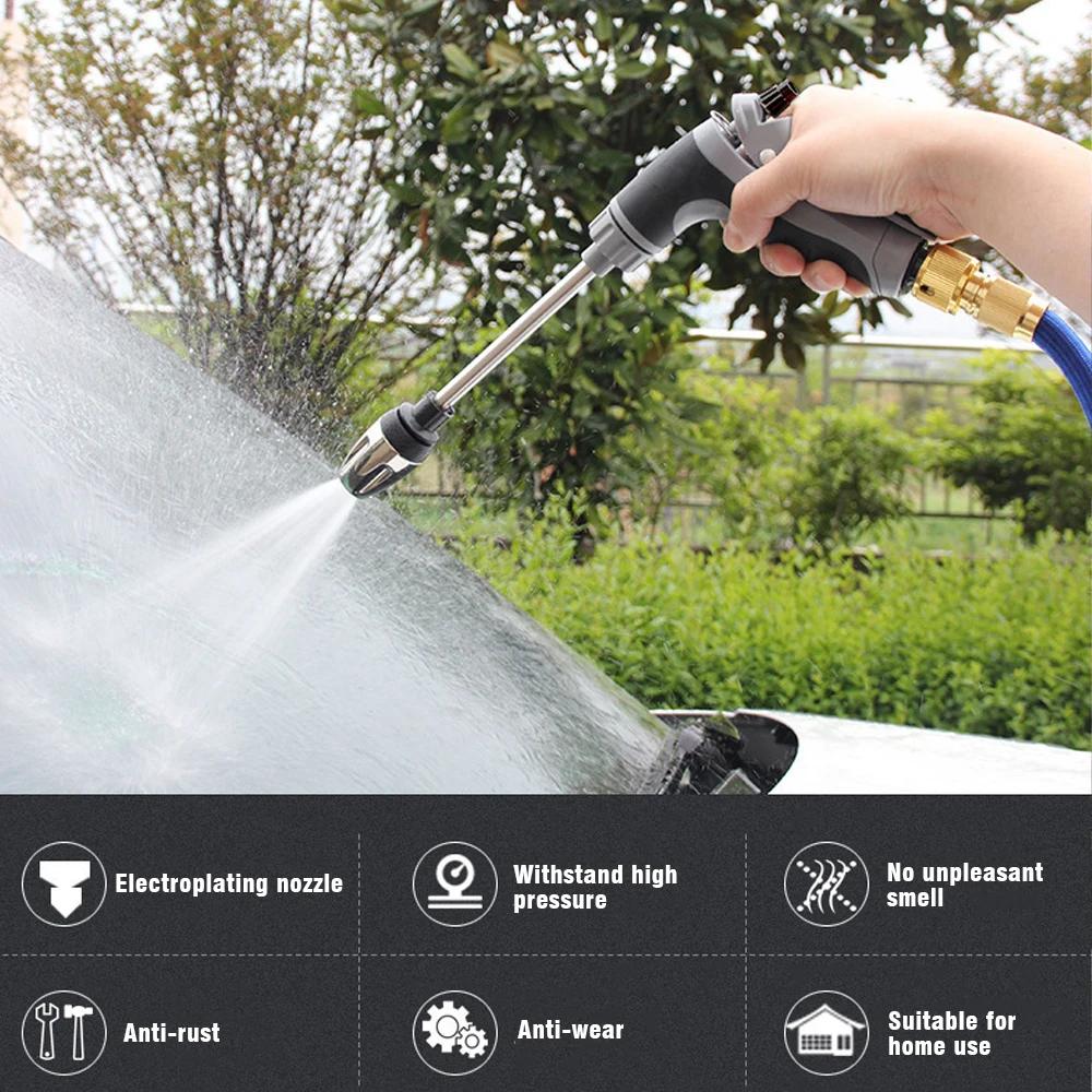 Alloy High Pressure Car Wash Water Gun with Rubber Handle Long Pole Metal Extension for Household Garden Watering