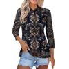 Women's Fashion Casual Lapel Short 3/4 Sleeve Print Shirt Women's Button Up Tops
