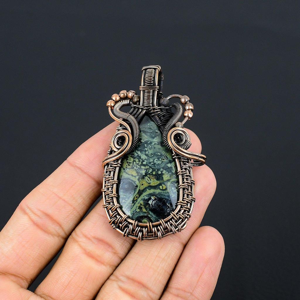 Star Galaxy Jasper Pendant, 999 Copper Wire Wrapped Gemstone Jewelry, Handmade Pendant, For Thanksgiving