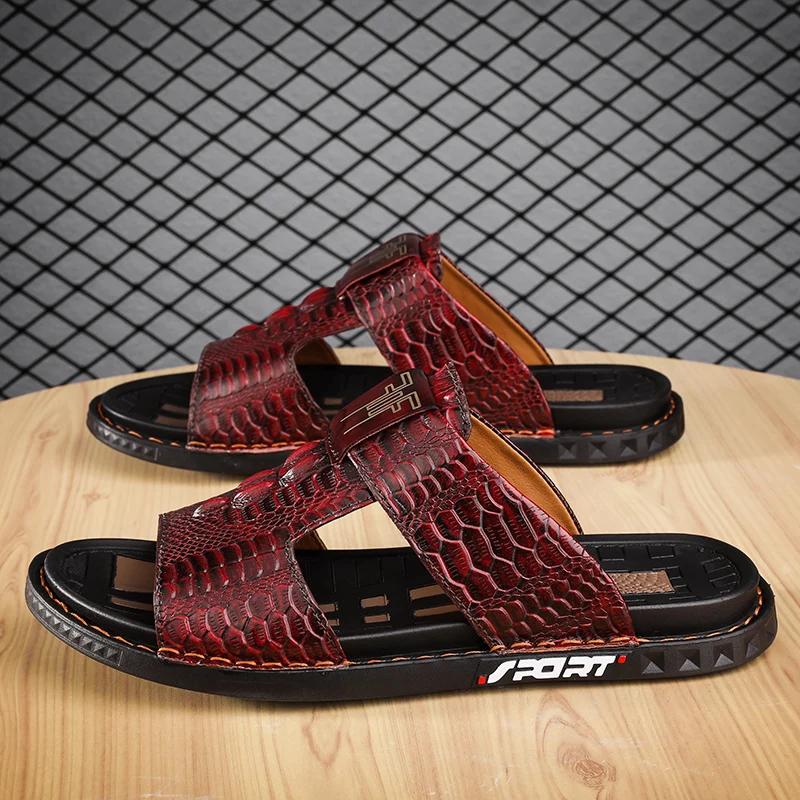 Fashion Leather slippers Men Plus Size Beach Sandals Casual Summer Shoes for men Fashion Flip Flops Sapatos Hembre sapatenis masculino