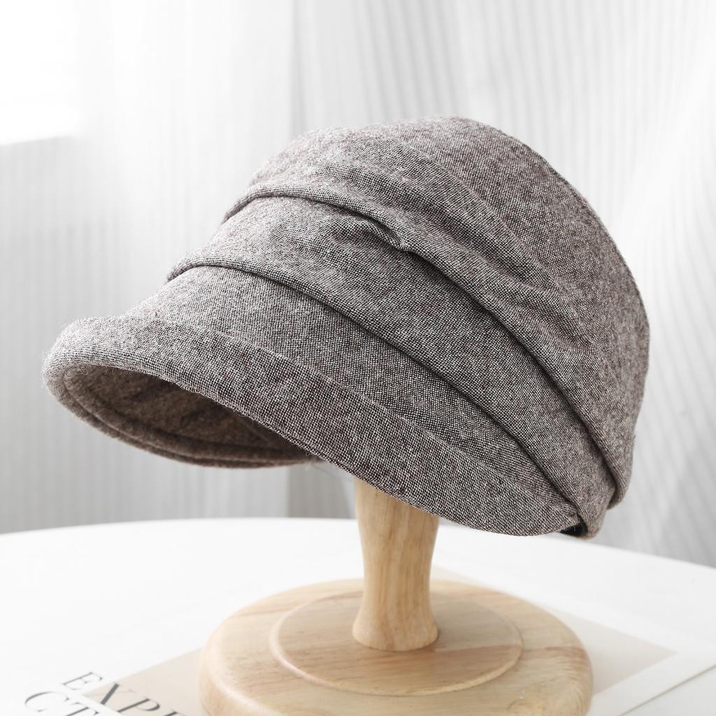 Autumn New Pleated Curled Woolen Basin Hat Women's Autumn and Winter Retro Versatile Elegant Face Small Bucket Hat