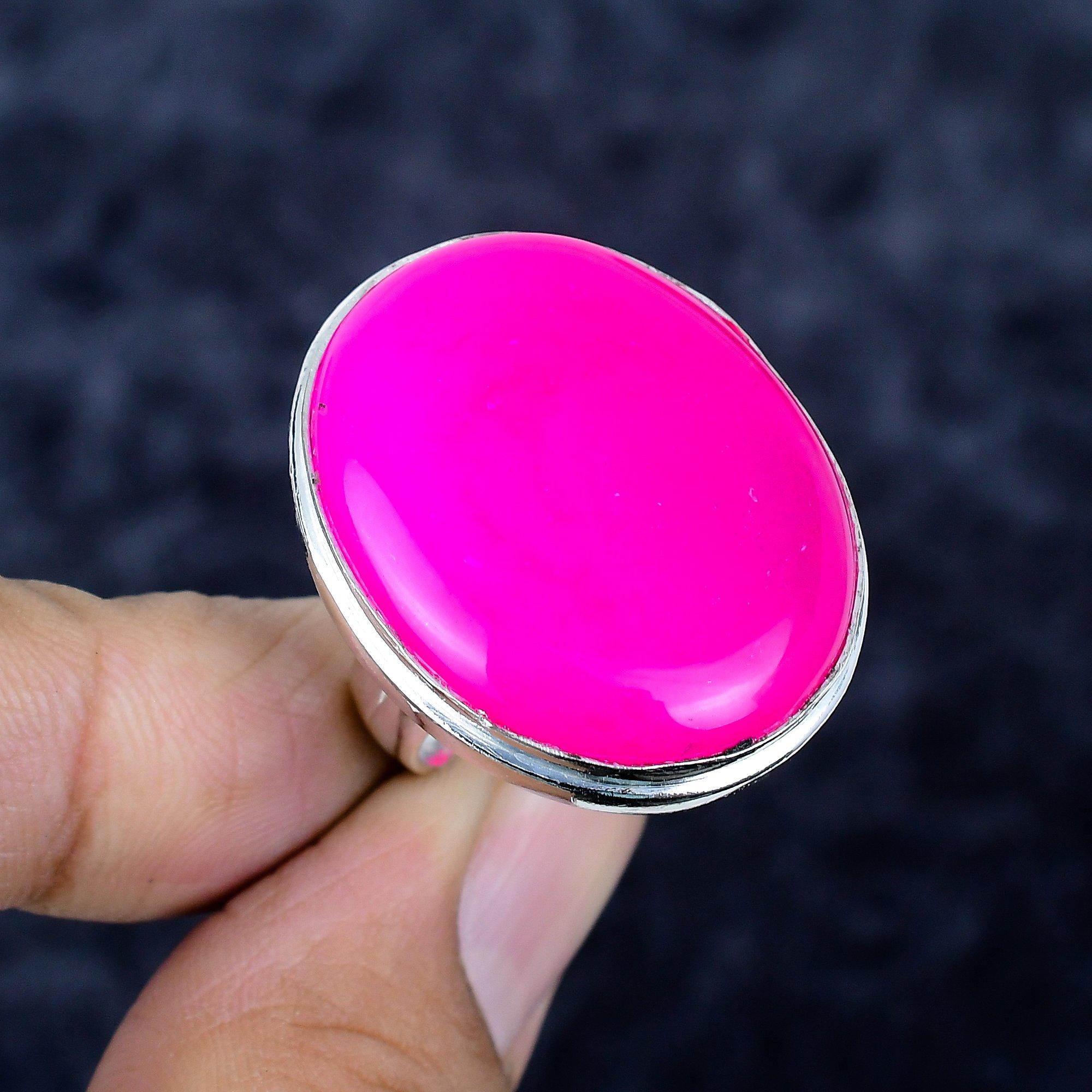 

Pink Lace Agate Gemstone Handmade 925 Sterling Silver Jewelry Ring Size 8.5 MM-3463