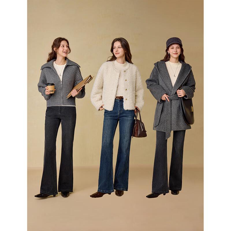 INMAN Women's Fleece-Lined High-Waist Micro-Flare Jeans