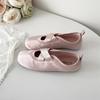 Fashion 2025 New Women's Ballet Slippers Pink Soft Sole Shallow Heel Round Head Fiberglass Fabric Retro Style Low Heel