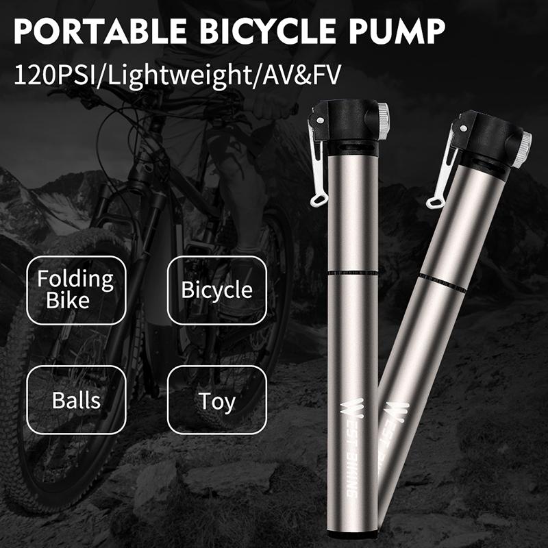 WEST BIKING 120PSI Bicycle Pump Hose Mountain Road Cycling Tire Inflator Schrader Presta Valve Alloy Portable Mini Bike Pump