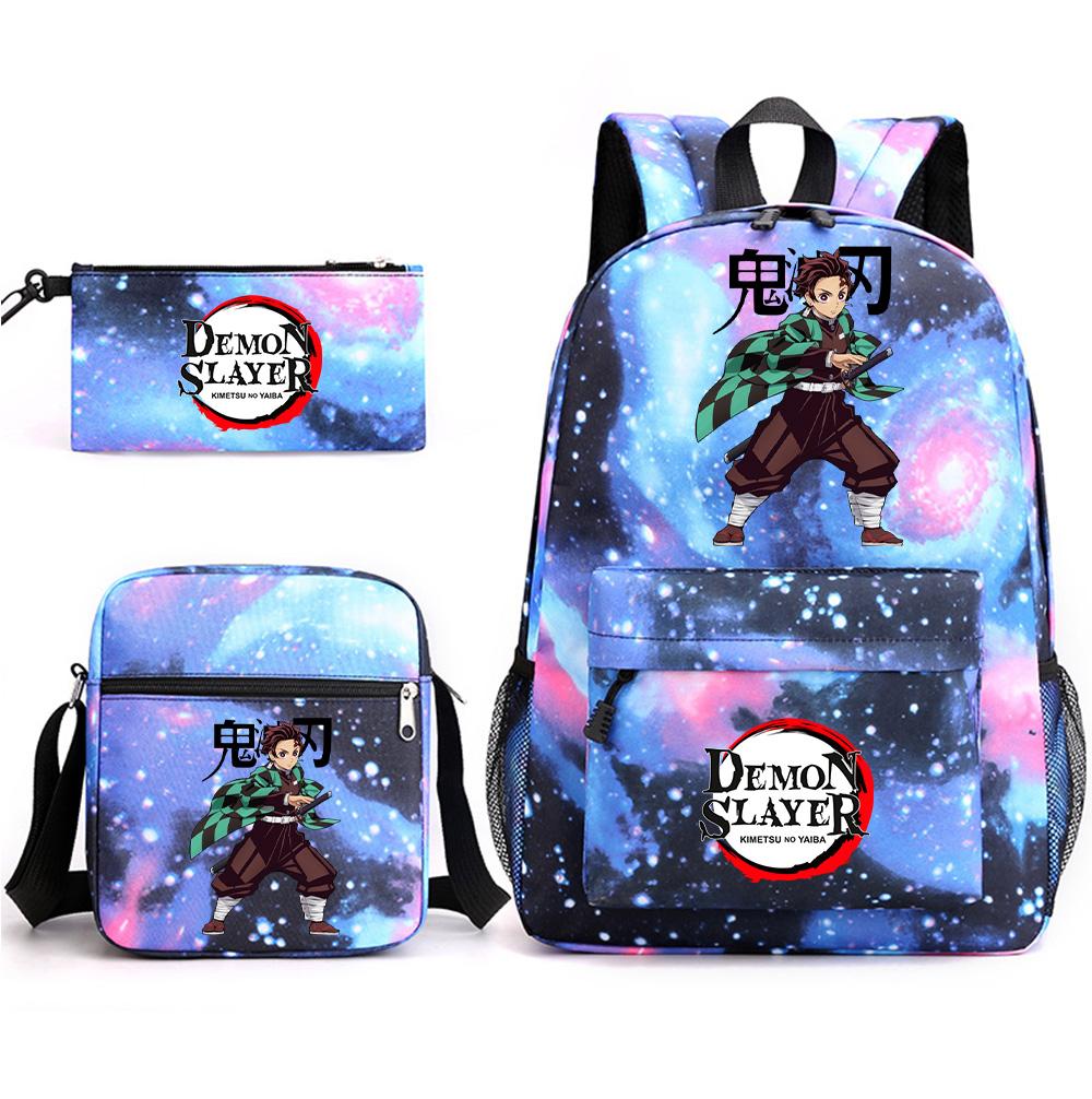 3Pcs/set Anime Demon Slayer Printed Backpack with Shoulder Bag Pencil Case for Teenager Student Boy Girl Large Capacity Waterproof Schoolbag