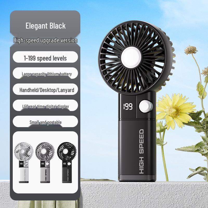 

High-Speed Portable Handheld Fan with Lanyard, USB Charging, and Digital Display 90*90*187mm
