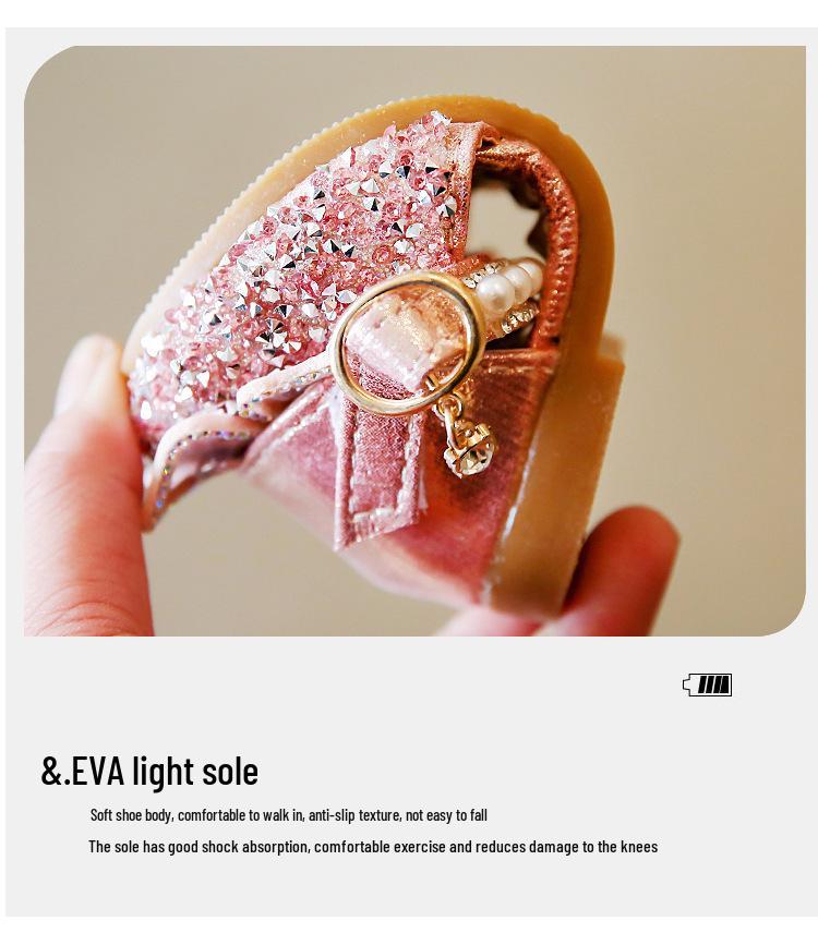 2025 Frühling/Sommer Mädchen Koreanische Schleife Prinzessin Sandalen – Paillettenbesetzte Tanzschuhe