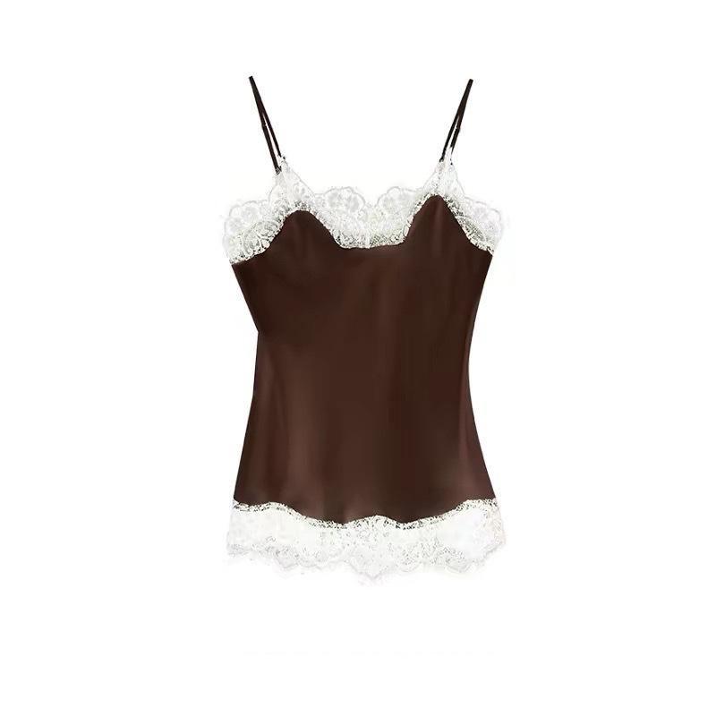 Soft Lightweight Camisole Top with Contrasting Lace Patchwork Small