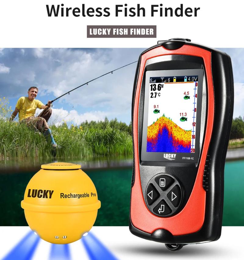 Sonar Fish Finder FF1108-1CWLA Rechargeable Wireless Sensor 45M Water Depth Echo Sounder Fishing Portable Fish Finder Tackle Accessories