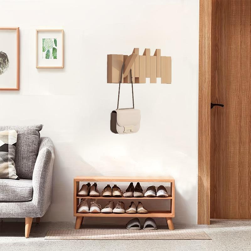Walnut Wood Coat Rack Hook Wall-Mounted Hidden Decoration Hook Hanger Foldable Bedroom Closets Wooden Wall Shelf Home Decor