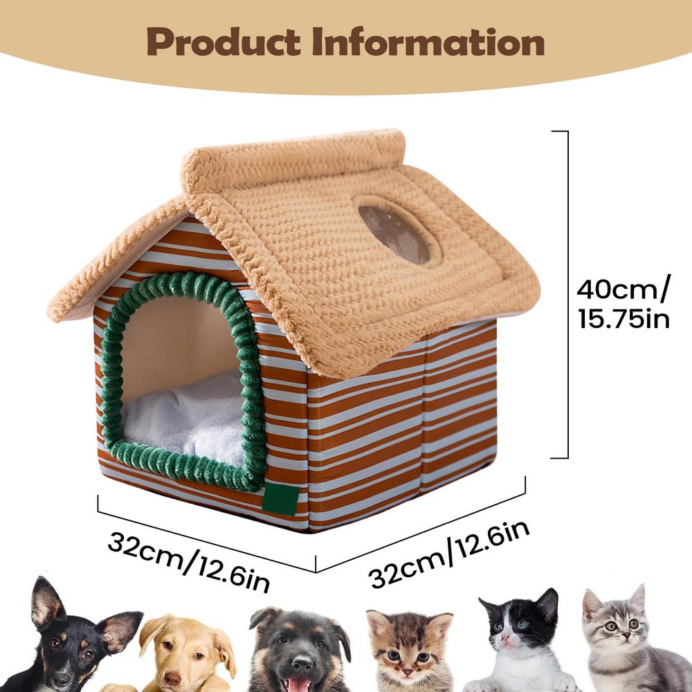 

Cat Bed Cave Winter House Warm With Top View Window Soft Plush Cat Cave Bed For Kitten Puppy Winter Sleeping Home Decor Bedroom жёлтый