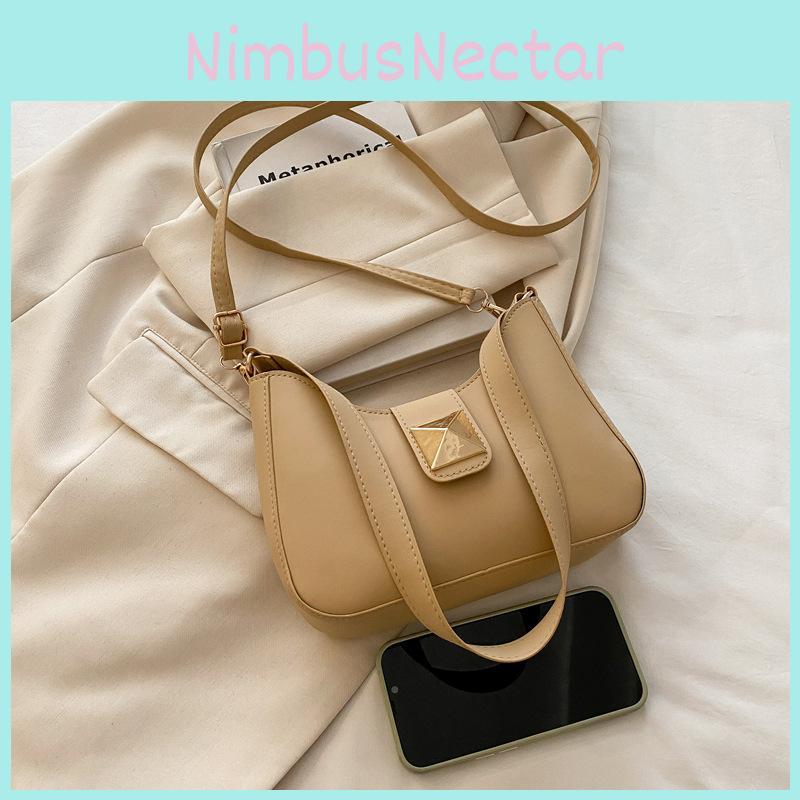 Solid Simple Color Gold Buckle Decoration Women Casual Shoulder Bag Daily For