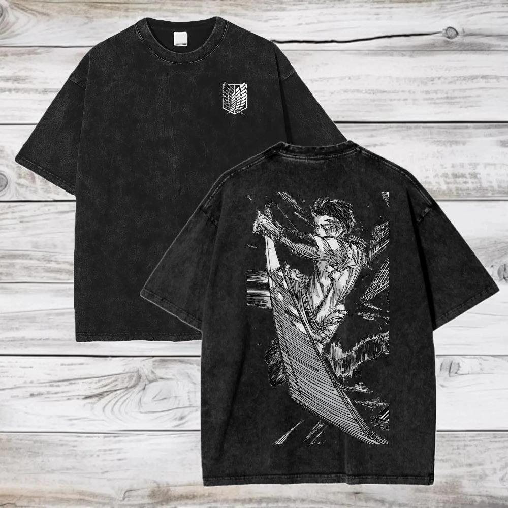 

Attack on Titan Levi Ackerman Newspaper Style Vintage Washed Oversized T-Shirt | Unisex Anime Streetwear Tee XXXL різнокольоровий