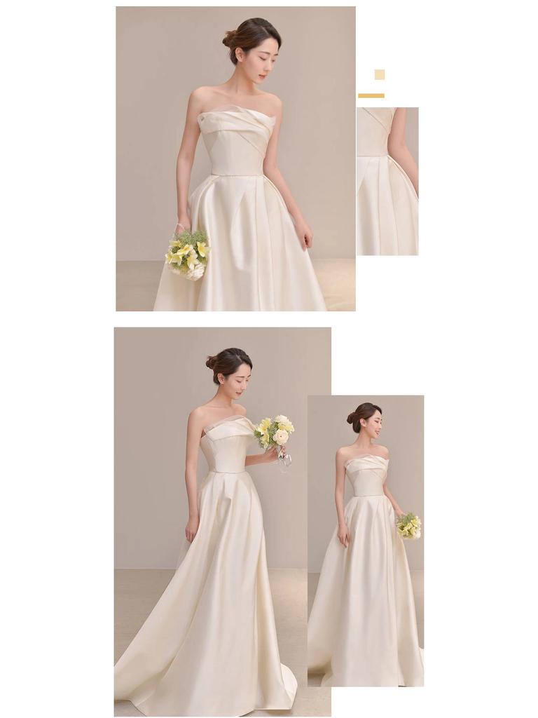 2025 French Strapless Satin Wedding Dress: Elegant, High-Quality Texture, Floor-Length for Winter