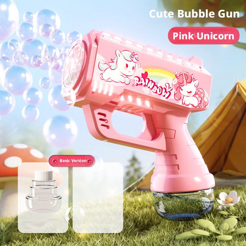 Cartoon unicorn electric bubble gun for adult, bubble machine automatic soap blower with lights, outdoor party toys